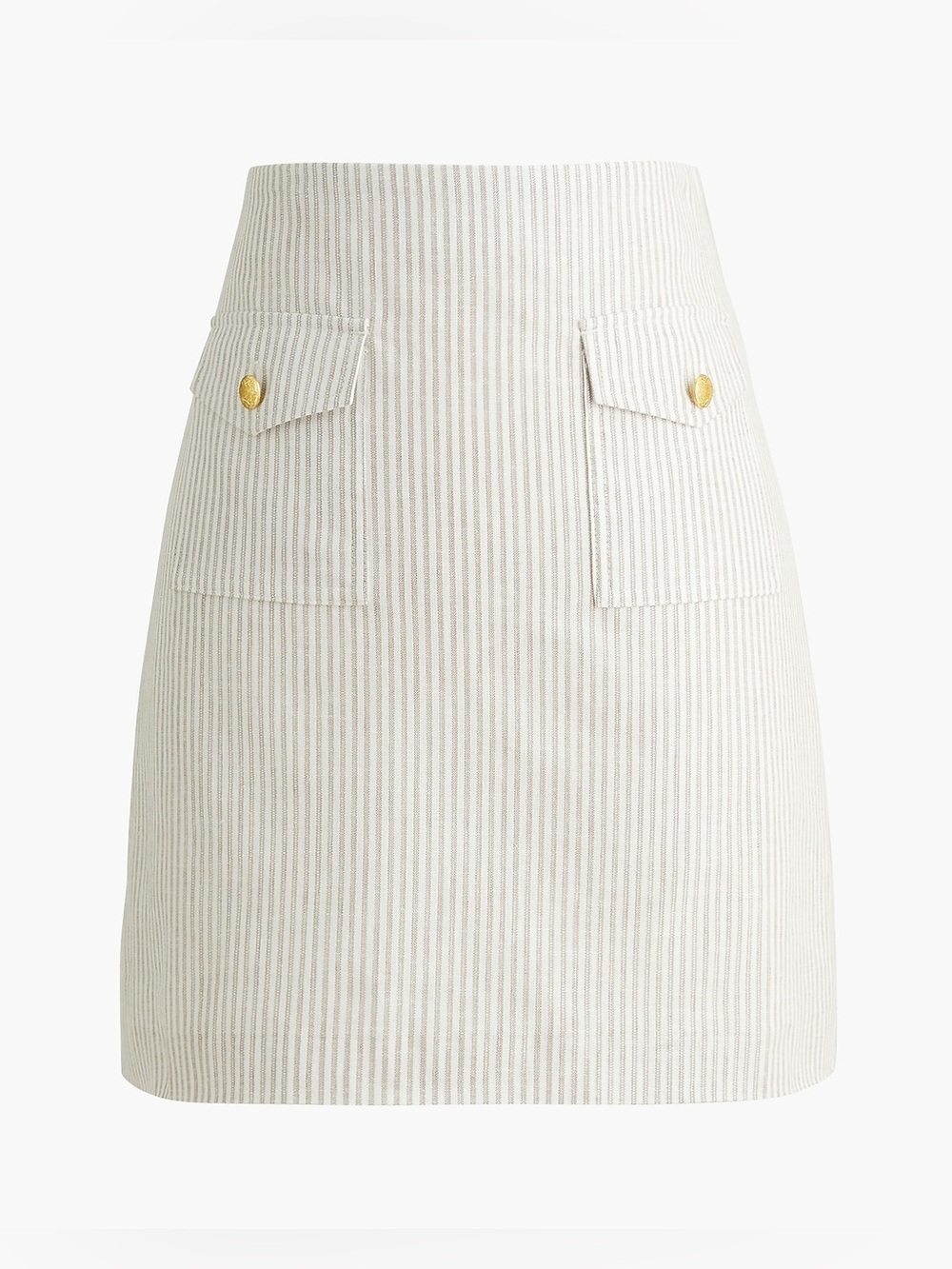 J.Crew Factory Striped Lien-blend Patch-Pocket Skirt Khaki Ivory Linen Lurex NWT